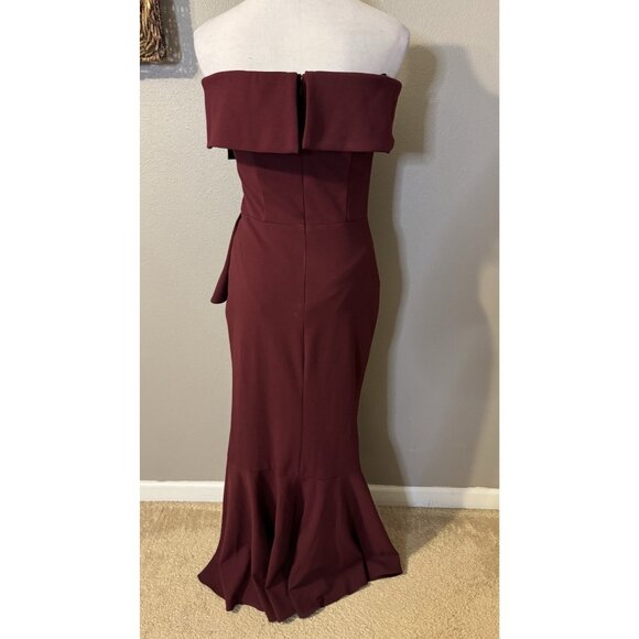 Betsy & Adam 6P Carina Long Maroon Ruffle Off the Shoulder Formal Ballgown NEW - Picture 5 of 11